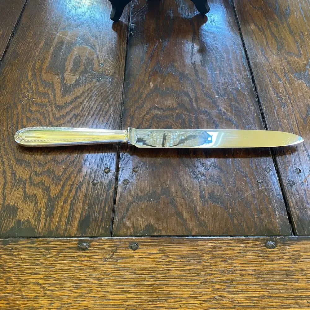 Christofle Perles Carving Knife Silverplate France 13in Serving Beaded
